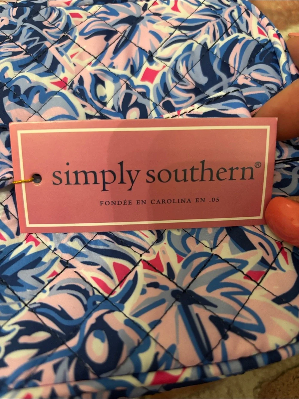 Simply Southern Pink & Blue Quilted Floral Cosmetic Case new with tags